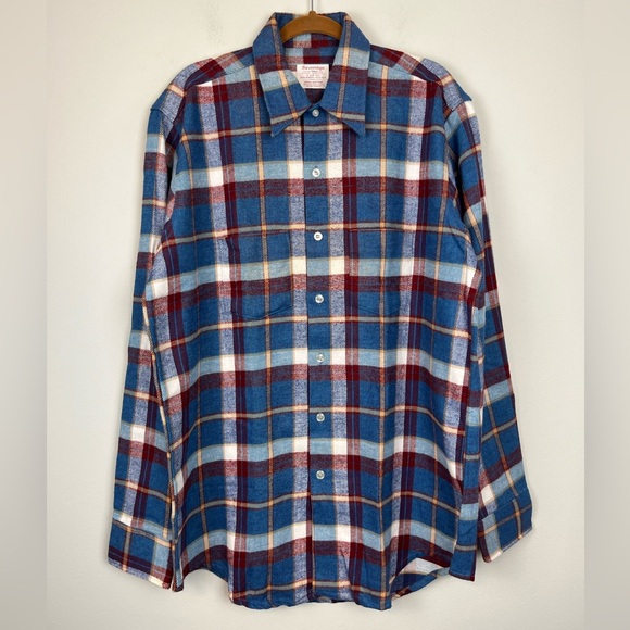 Vintage Sovereign Plaid Cotton Heavy Flannel Button Up Shirt Large Tall - Picture 1 of 9